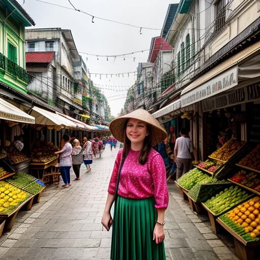 beautiful girl wearing apsara costume poses in front of brick building