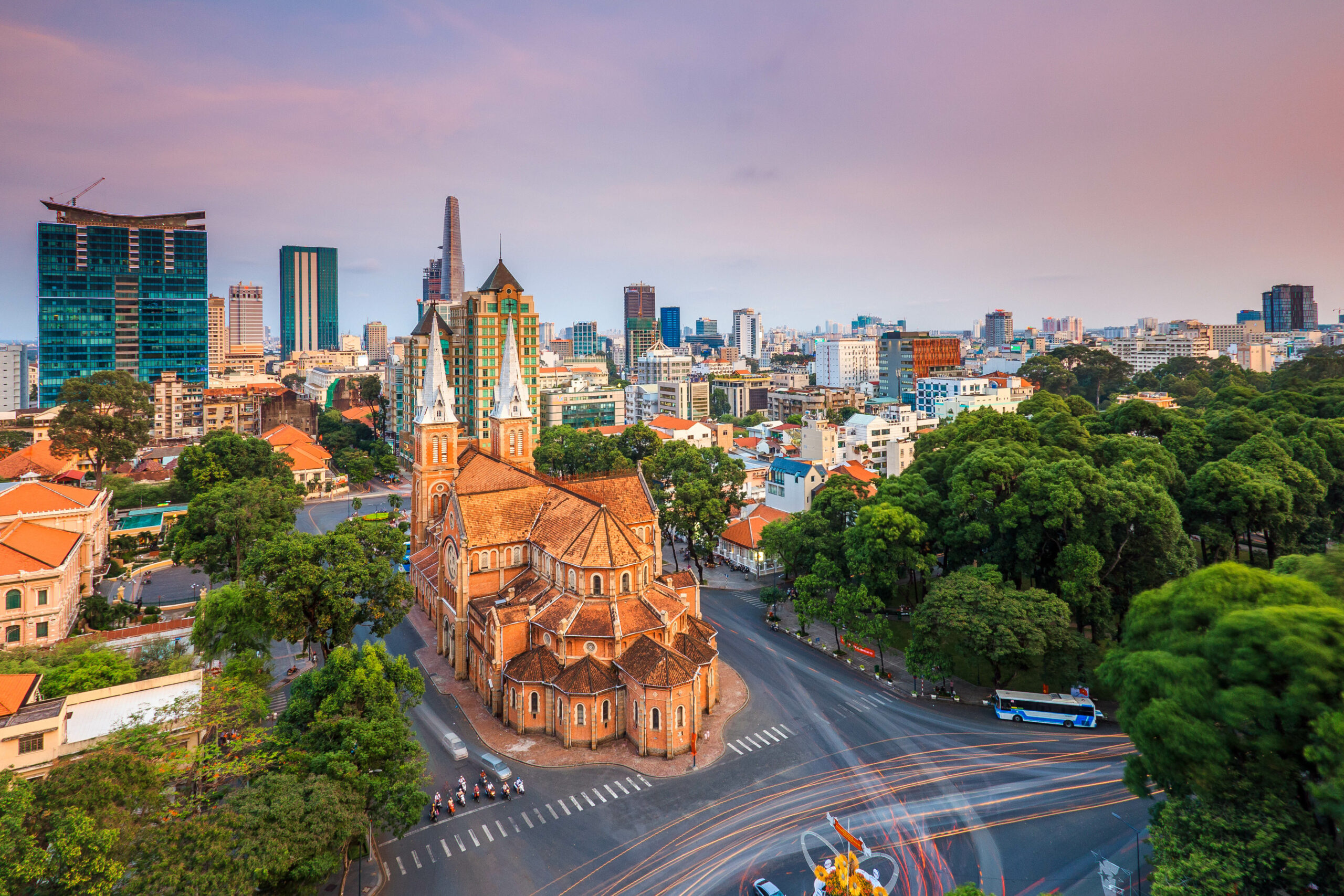panorama view of Notre Dame Cathedral in Saigon, Vietnam