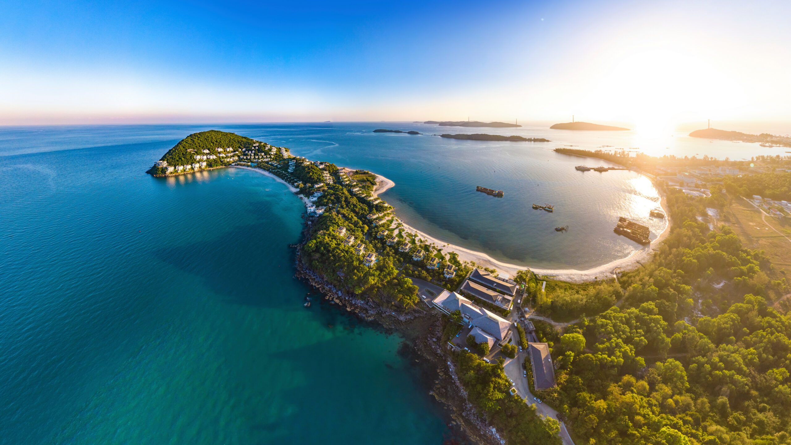 coastal scenery of Hon Thom Nature Park with cable cars from Phi Quoc Island, Vietnam