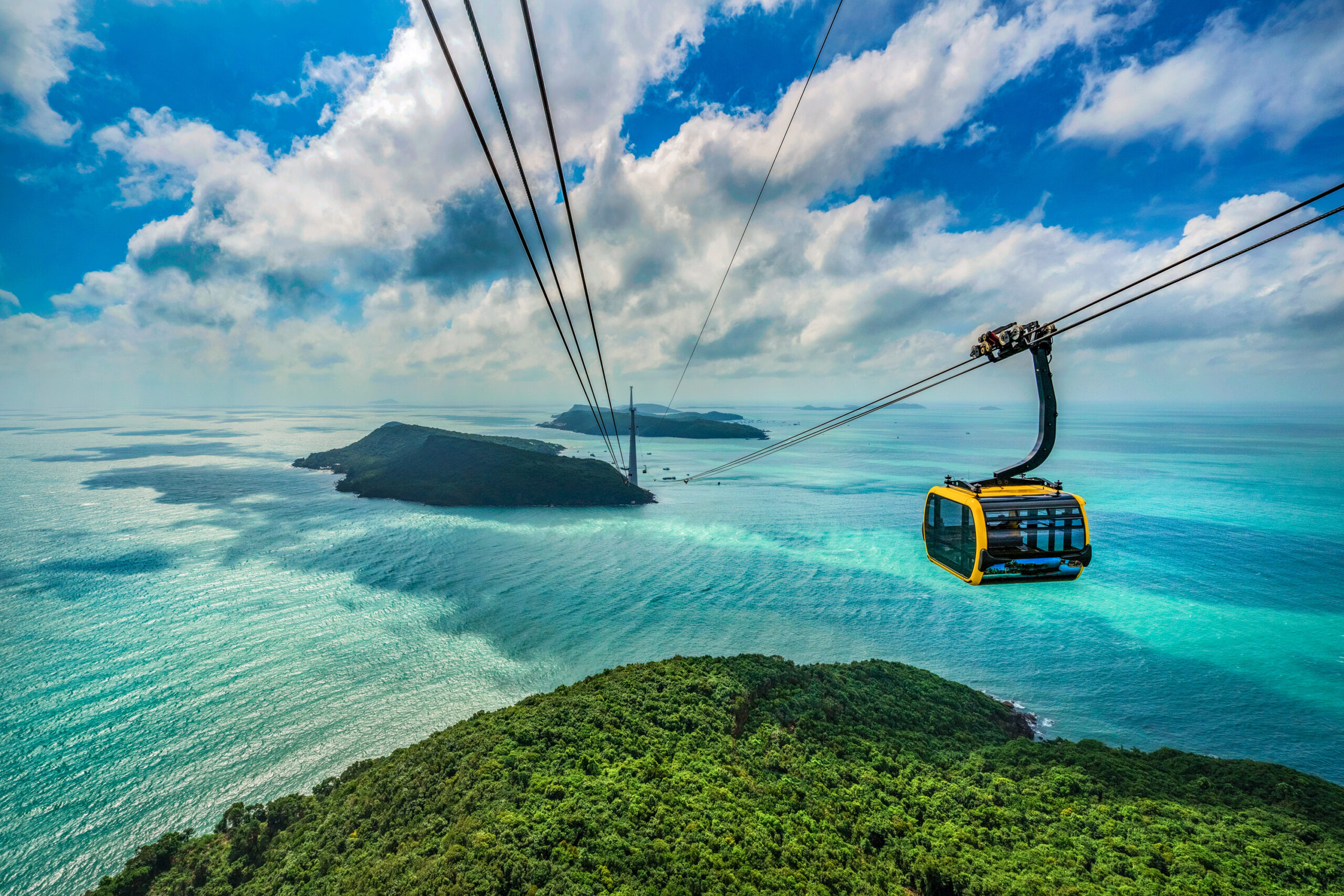 aerial view from cable car leading to Phu Quoc Island, Vietnam