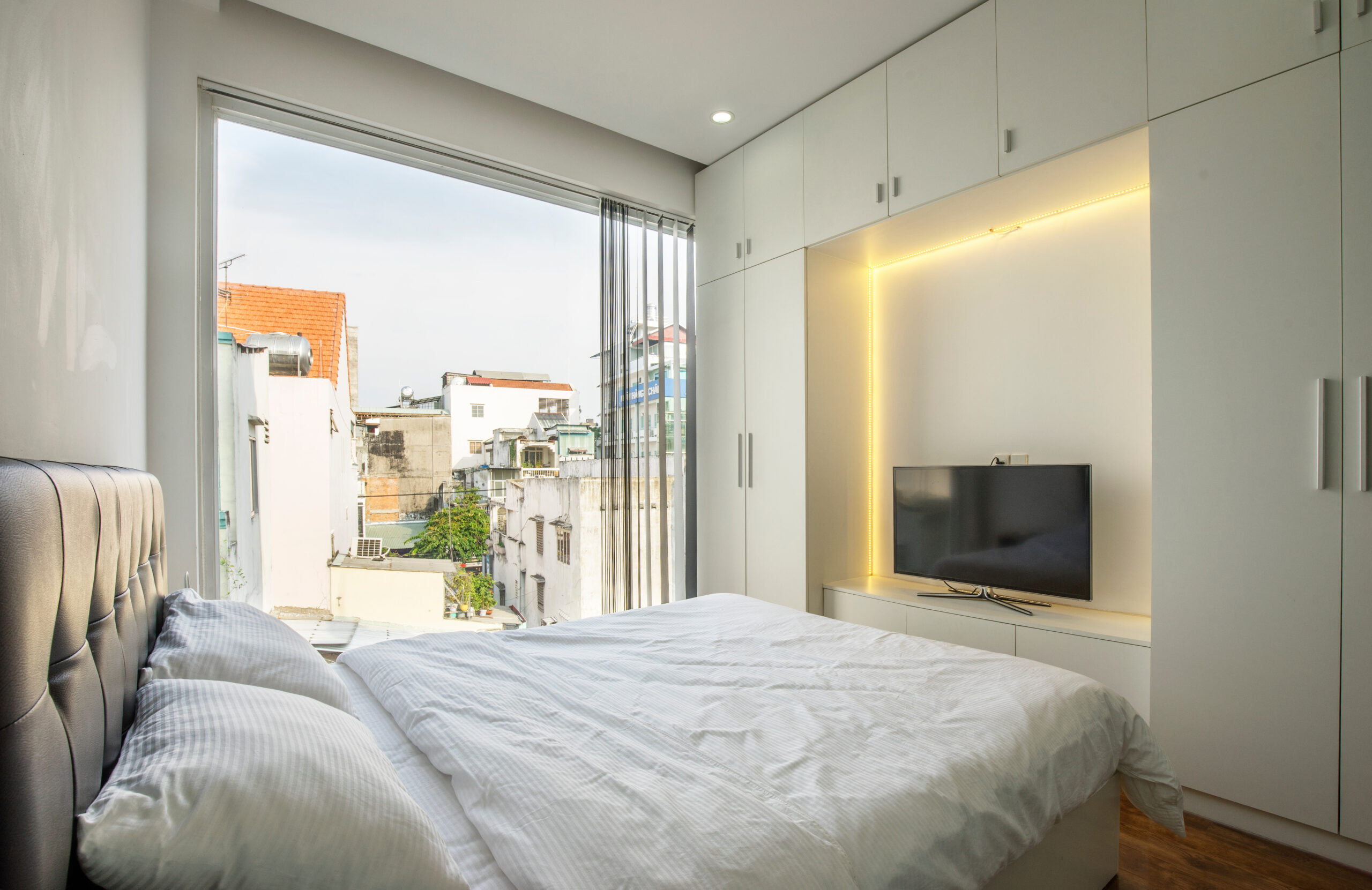 hotel bed overlooking beautiful balcony