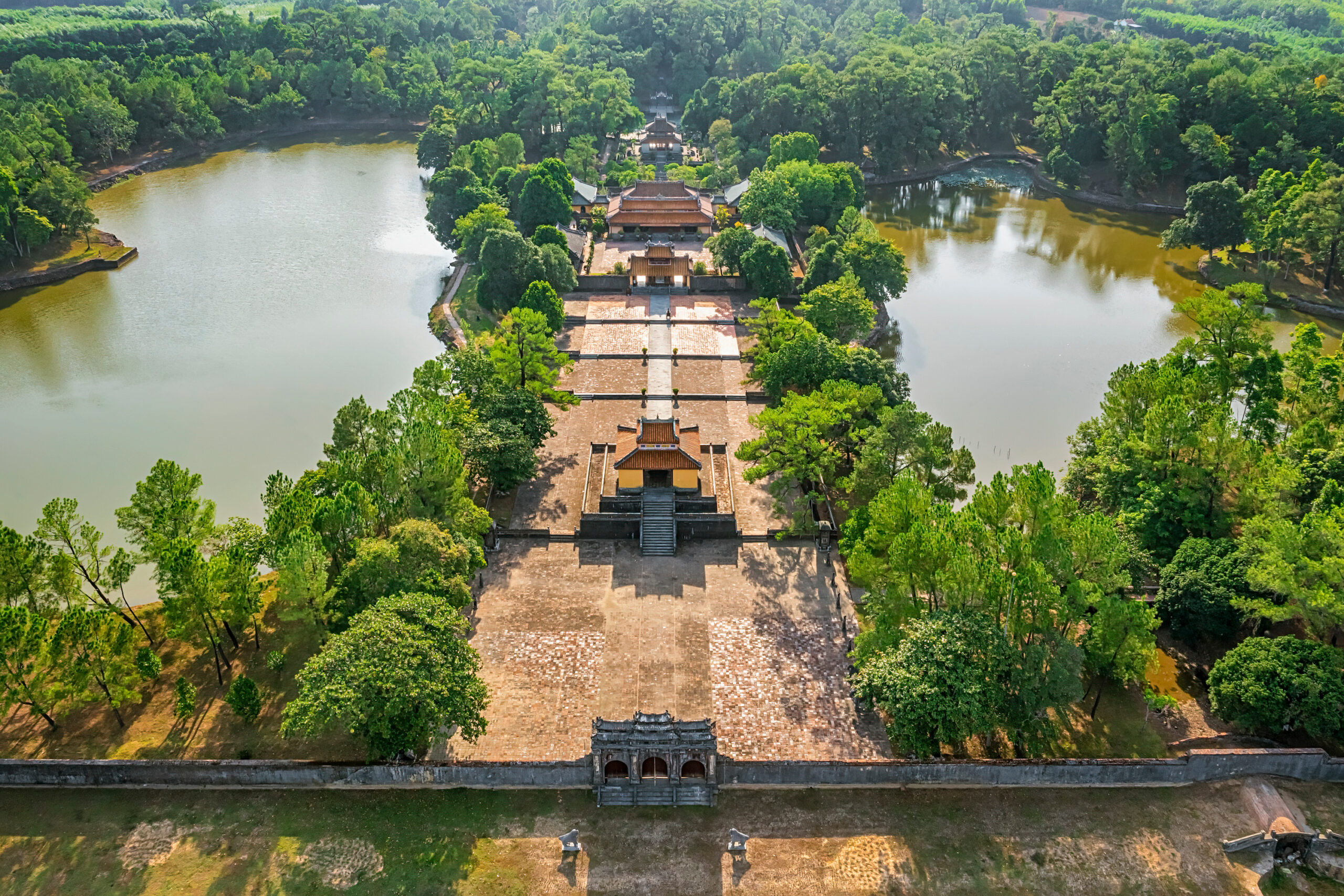 aerial view of Ming Mang tomb near the Imperial City in Hue, Vietnam