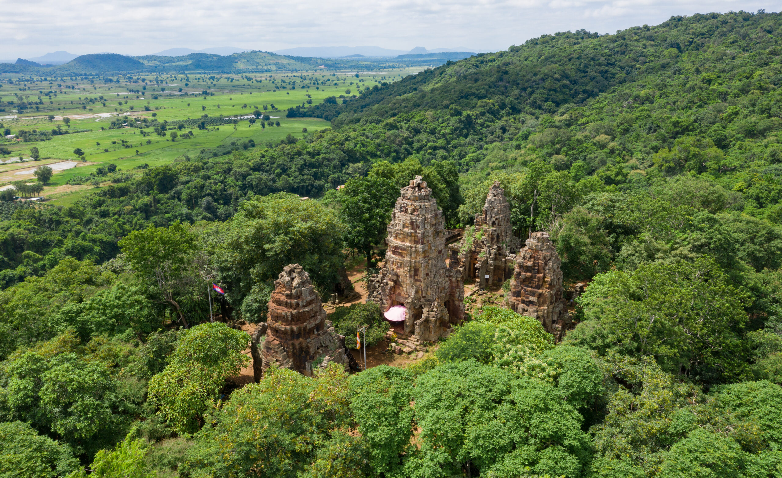 aerial view of Wat Banan Temple in Battambang, Cambodia