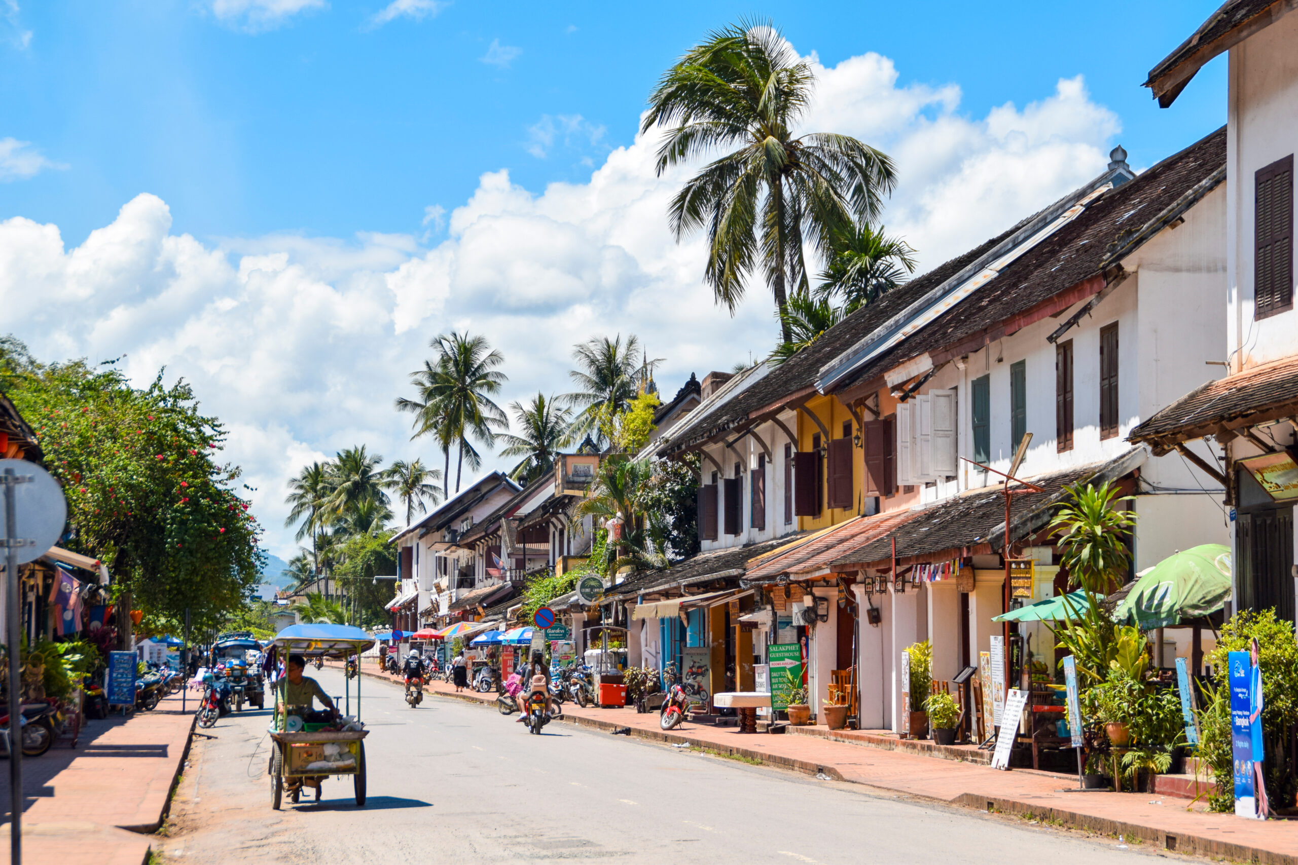 street view of houses and shops in Luang Prabang