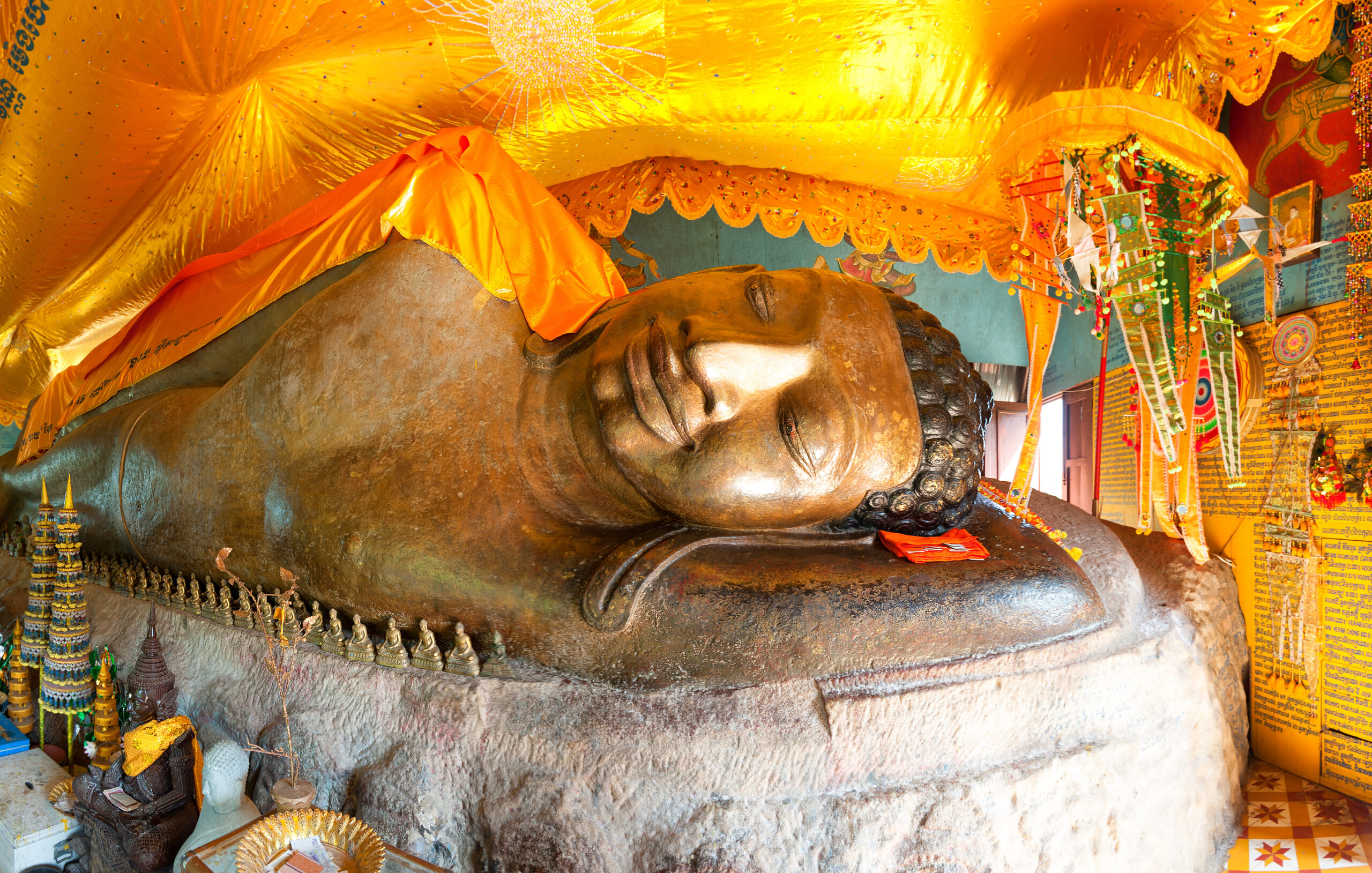 side angled view of Phnom Kulen Buddha aka Reclining Buddha