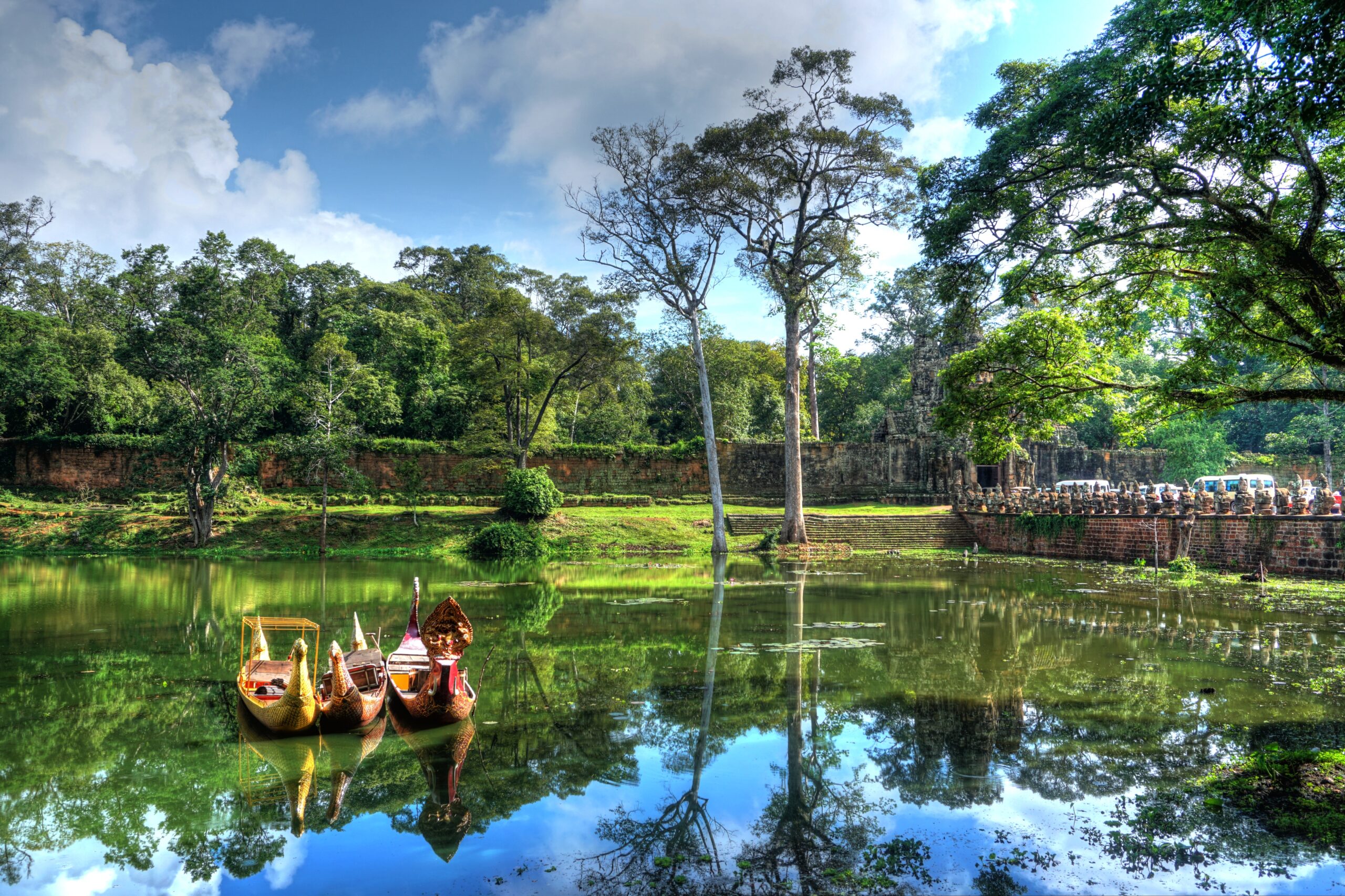 lake view with grass and trees at Angkor Thom, Siem Reap, Cambodia
