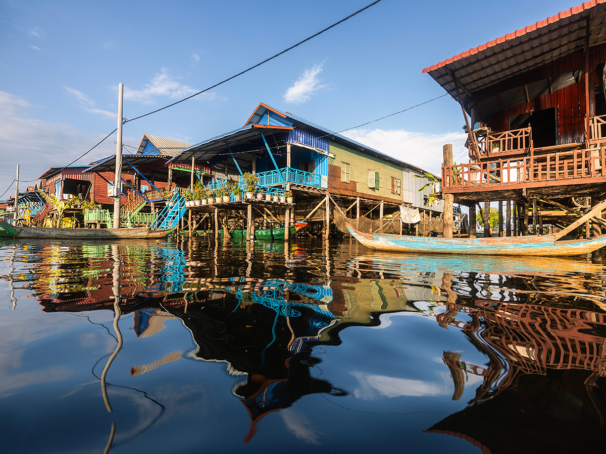 Tonle Sap Lake Stilted Villages Kampong Phluk floating village with stilt houses on Tonle Sap lake in Cambodia