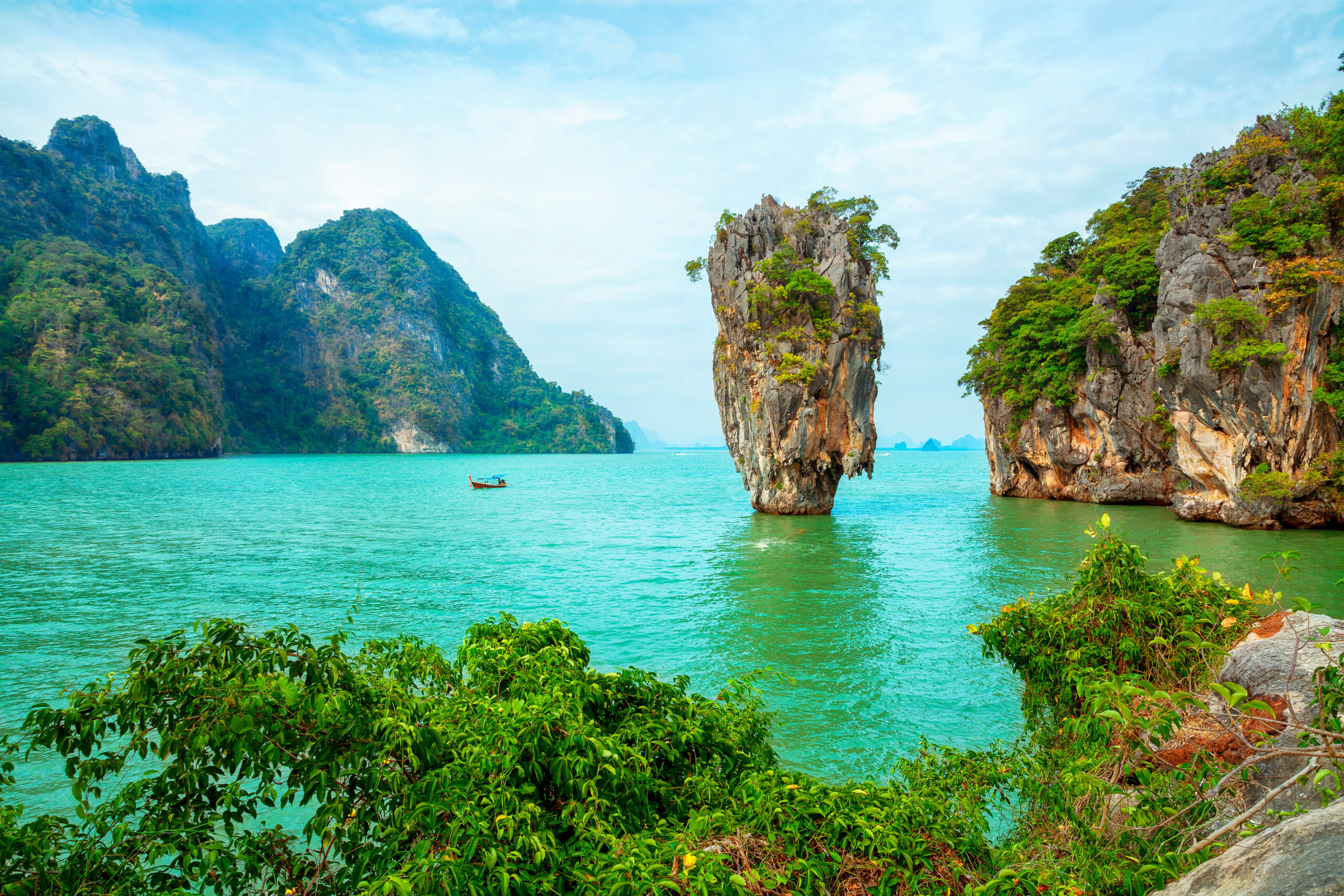 Scenic view landscape James bond island Phang-Nga bay near Phuket, Thailand